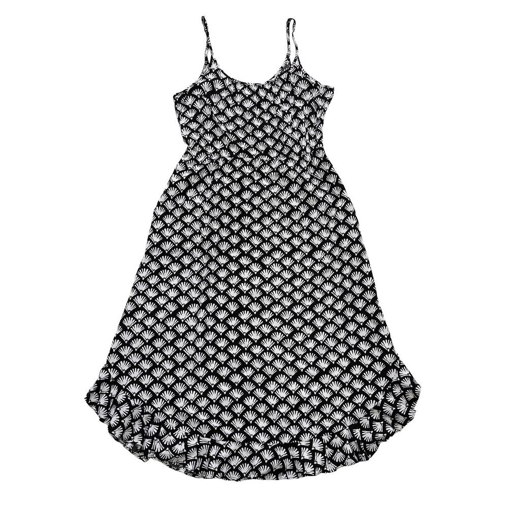 J Crew Midi Floral Dress Sz 0 Black White Ruffle Hem Lightweight Pockets Resort